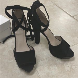 Raye black open toed platform heels